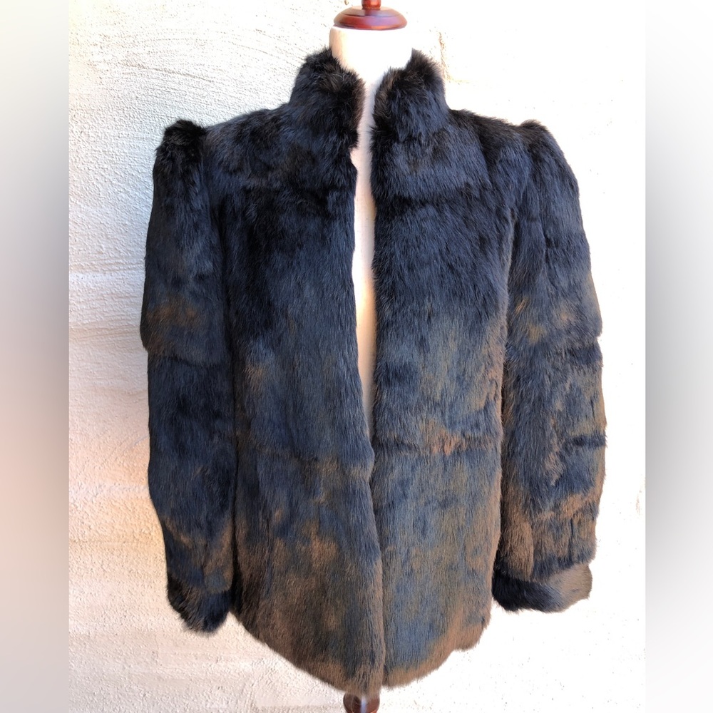 Niki Black Rabbit Fur Coat. Vintage. Lined with Pockets. Size- M